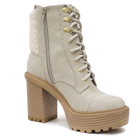 New Women’s Soda Chunky Heel Ankle Boot Lace Ice - Picture 2 of 5